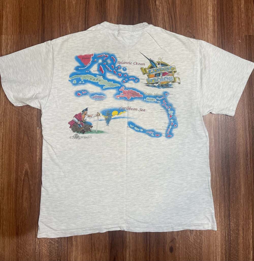 Vintage 90s West Indies Travel T-Shirt with Map Graphic